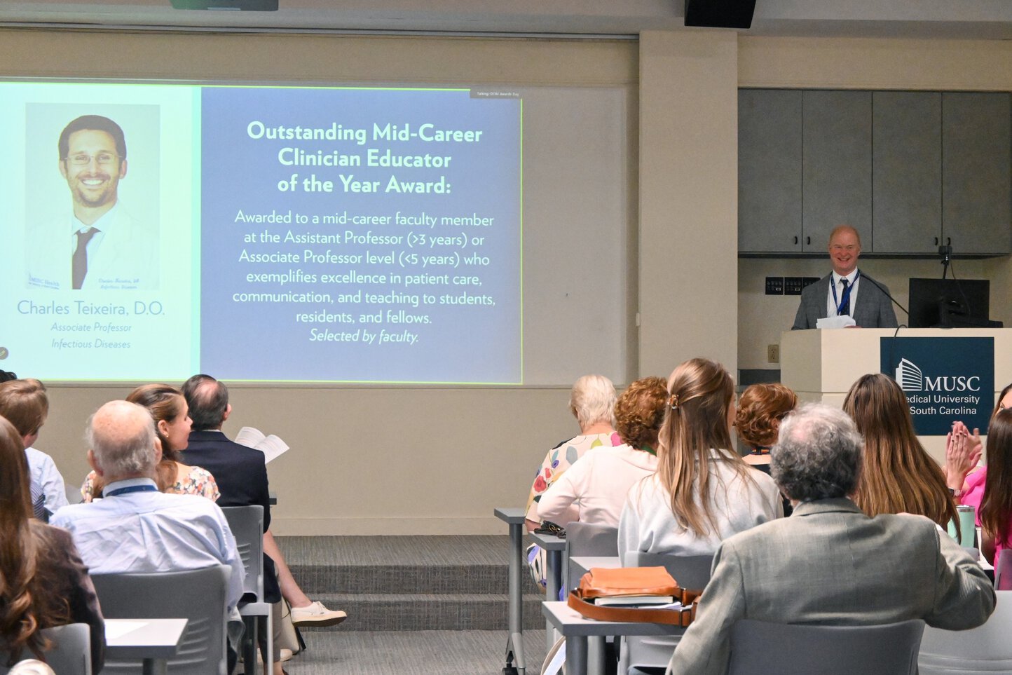 Dr. Clyburn, chair of the Department of Medicine, recognizing excellence during the annual awards ceremony.