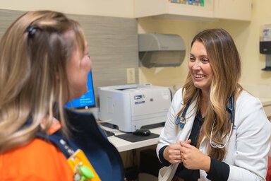 Dr. Jessica Atkins with patient Katherine Woodward.