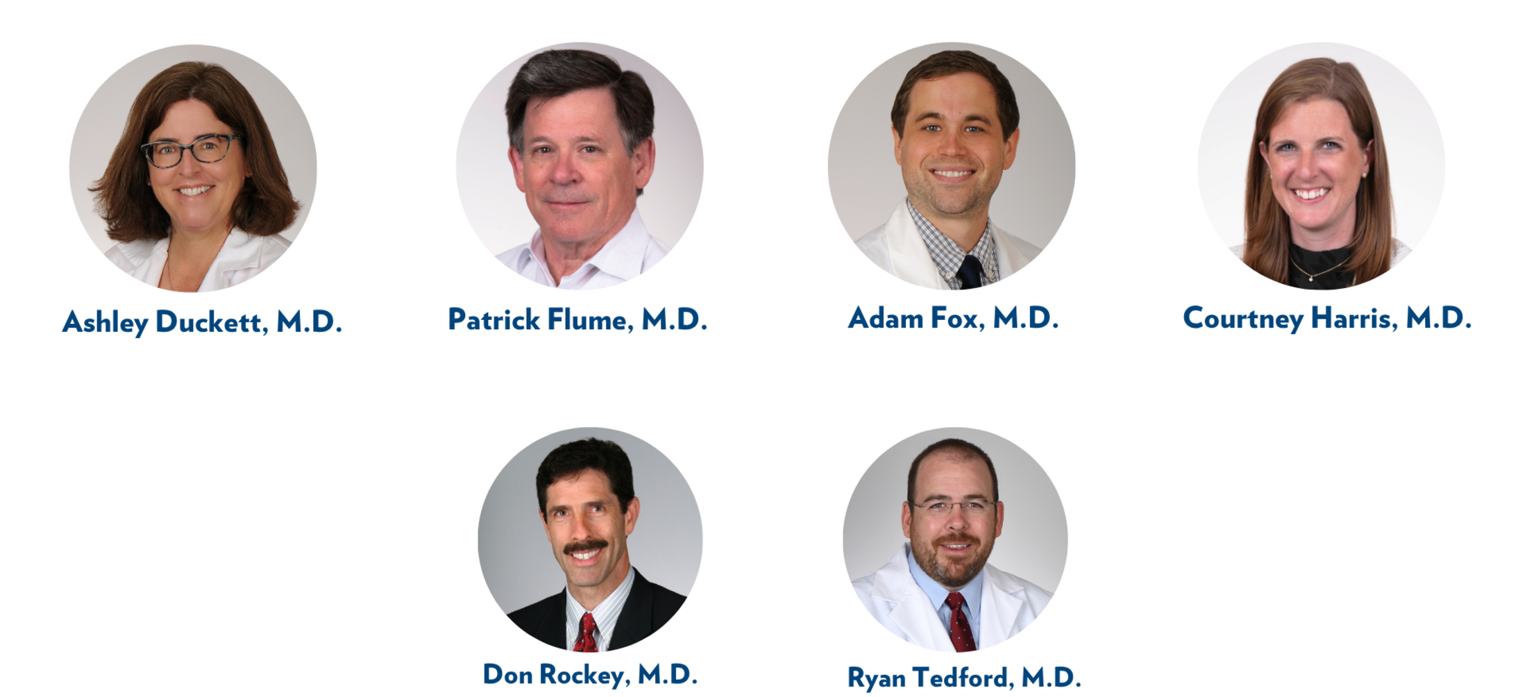 Ashley Duckett, M.D., Patrick Flume, M.D., Adam Fox, M.D., Courney Harris, M.D., Don Rockey, M.D., and Ryan Tedford, M.D. are among this year's faculty awardees.