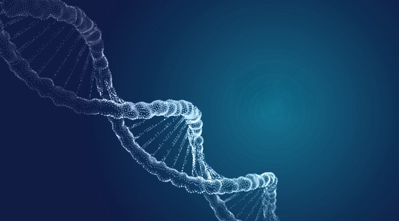 a single strand of DNA on a dark blue background