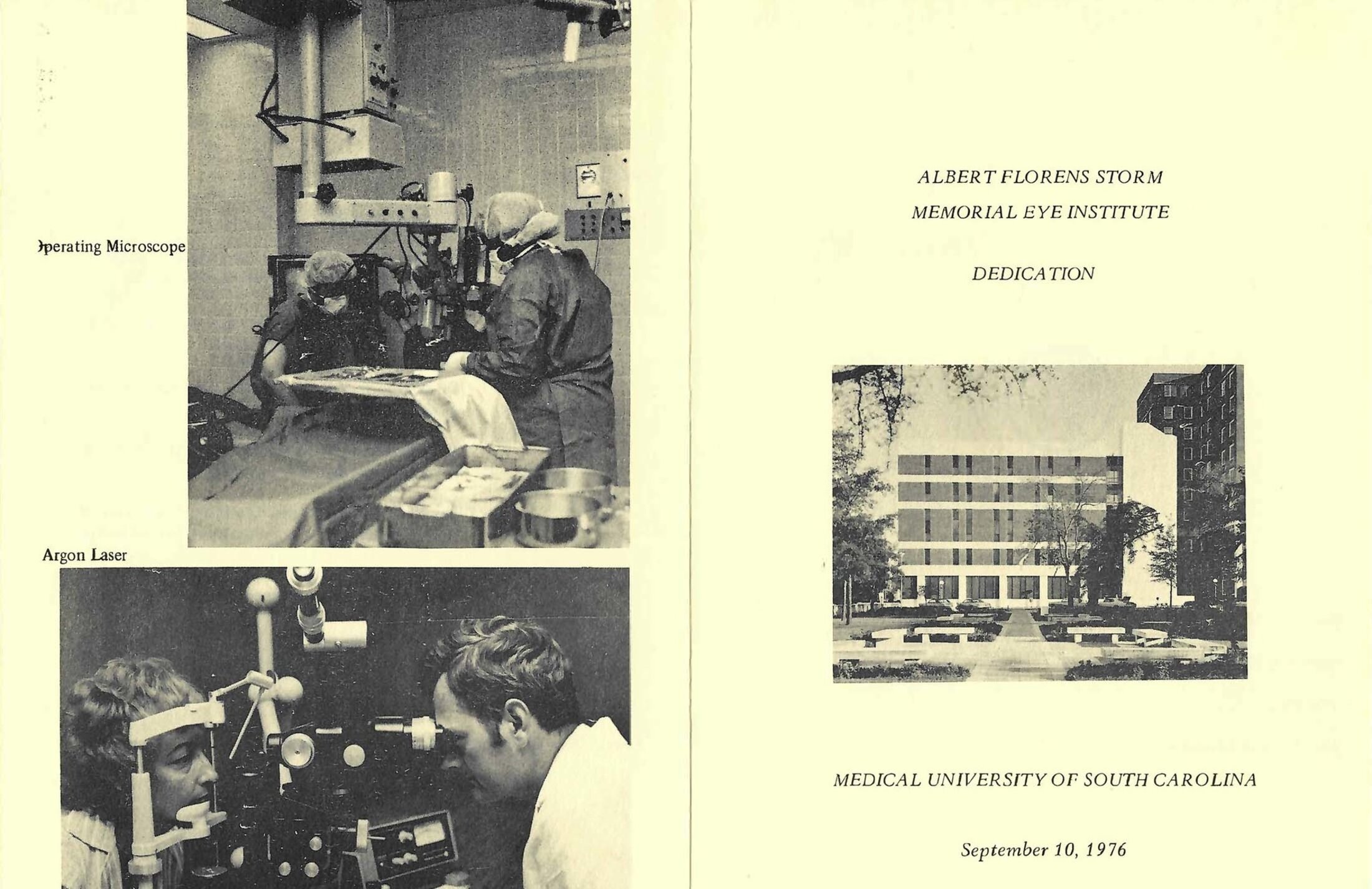 Program for the 1976 dedication of the Storm Eye Institute