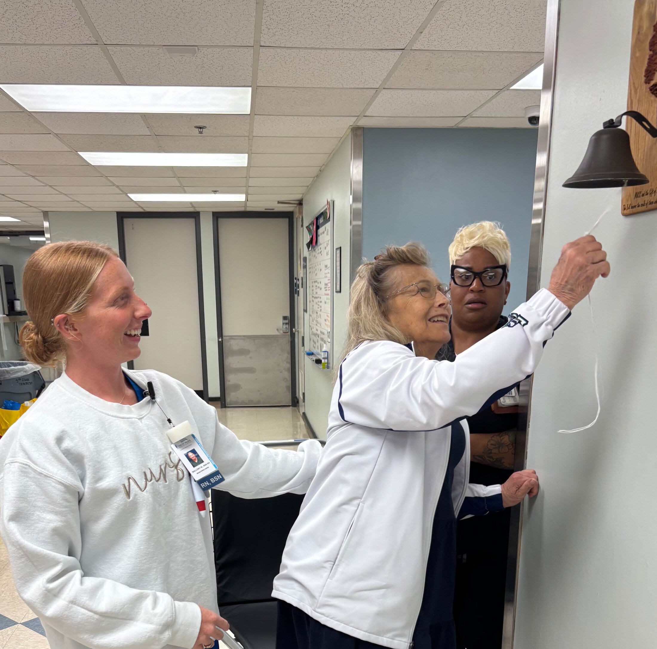 Marshall rings the bell after transplant surgery