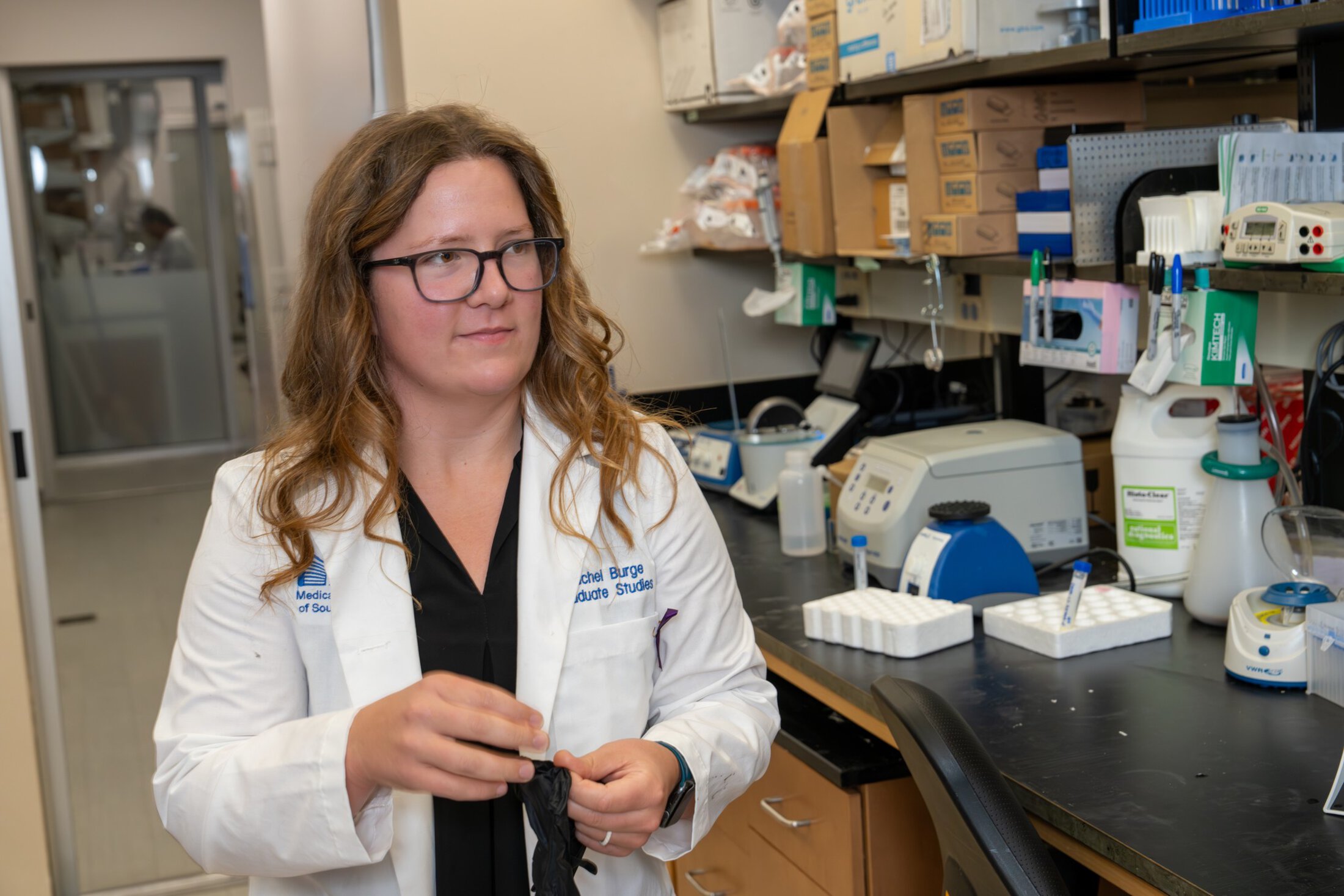 Aaron Hobbs with Hollings Cancer Center in a lab
