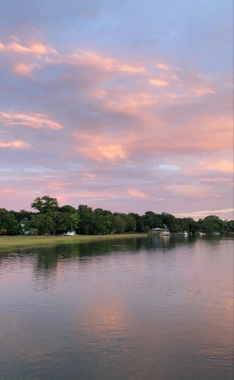 Picture of the marsh with pink sky