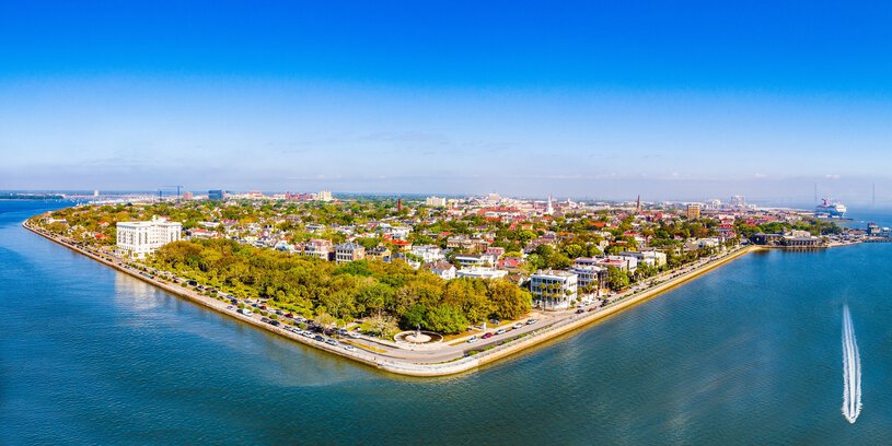 Aerial view of the Charleston peninsula
