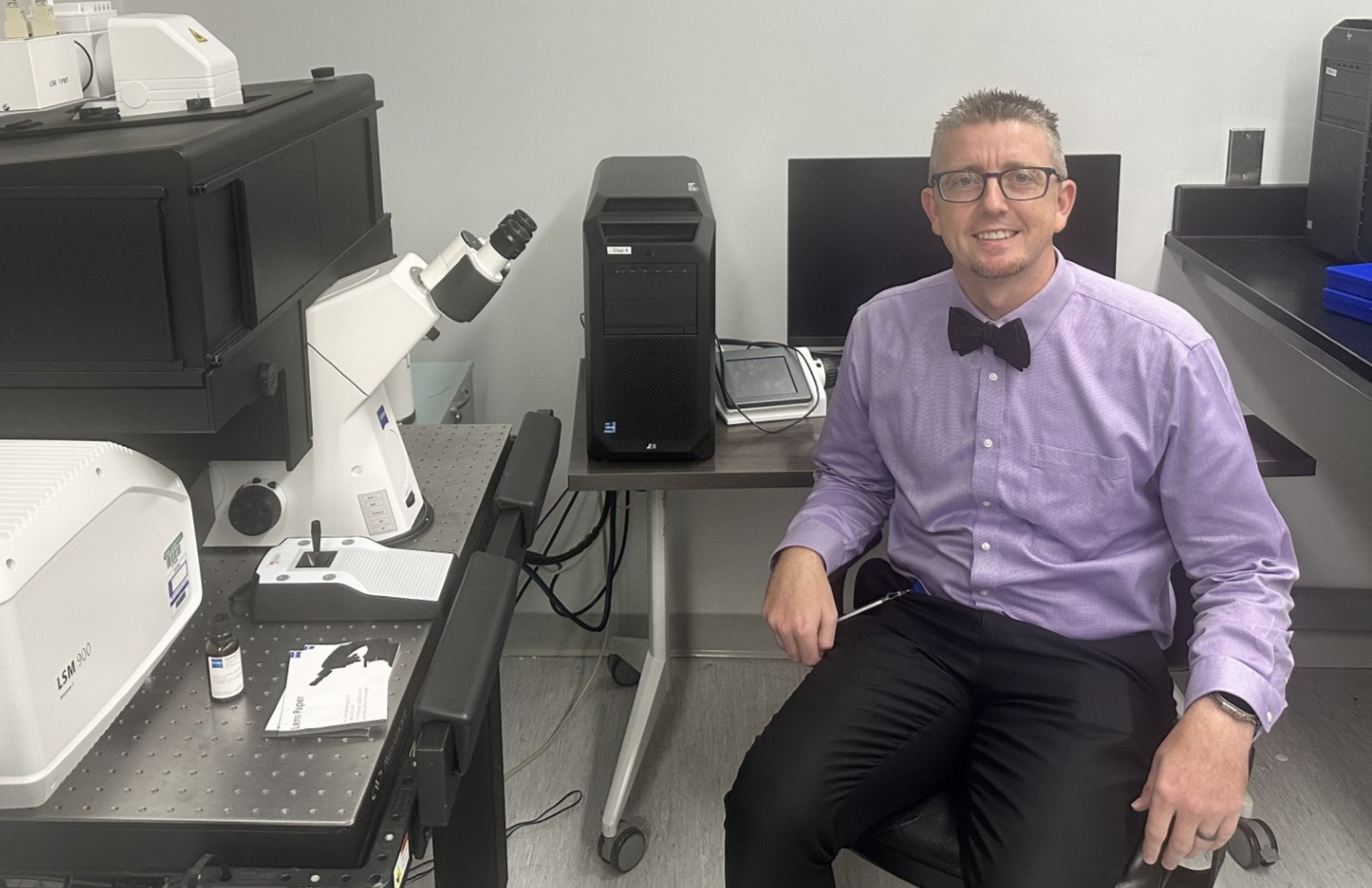 Dr. Kurt Prins sitting in his lab.