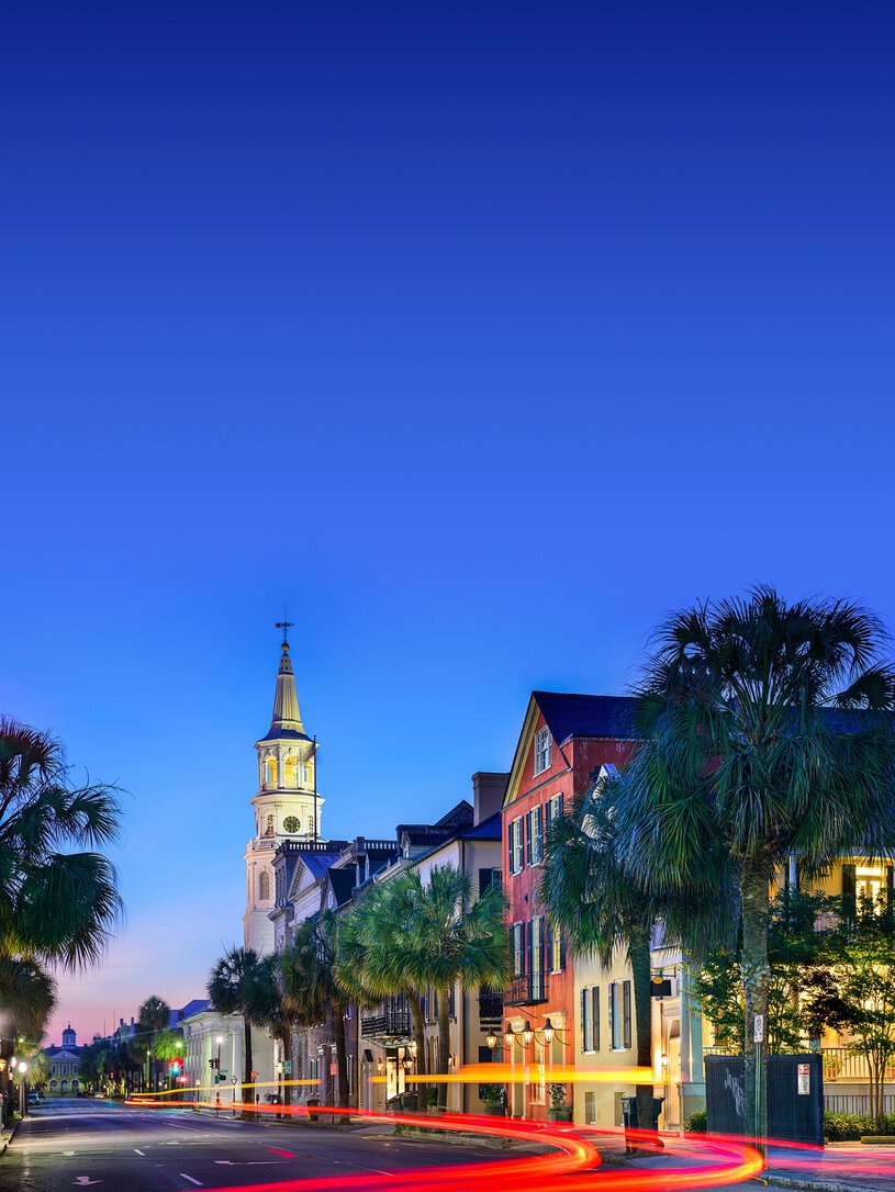 Charleston, South Carolina, USA cityscape at  St. Michael's Episcopal Church.