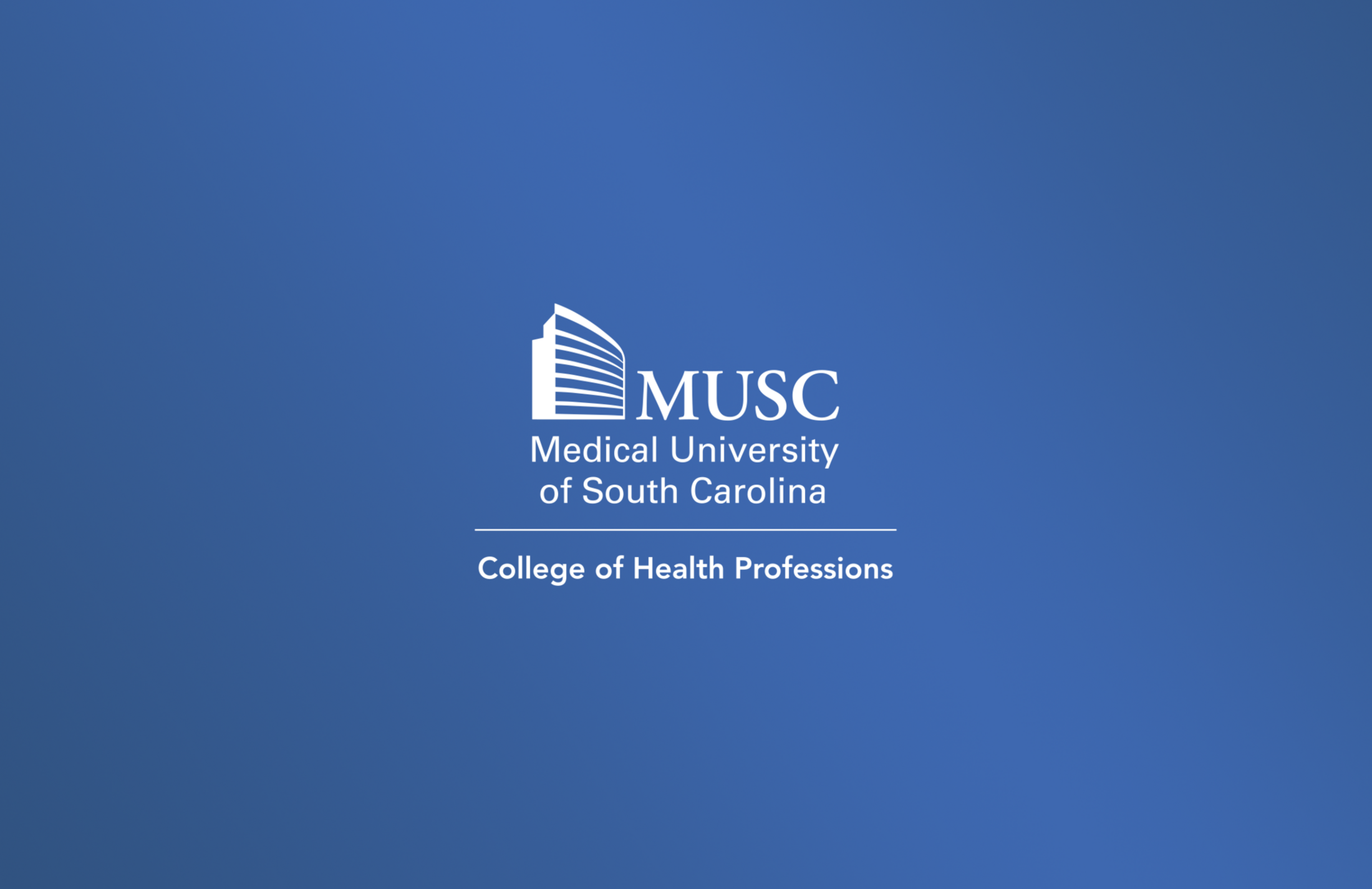 Video placeholder: blue gradient background with MUSC College of Health Professions logo